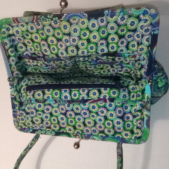 VERA BRADLEY BLUE RAPSODY ALICE PURSE, KISS LOCK, BLUE/GREEN PATTERN - Picture 7 of 16